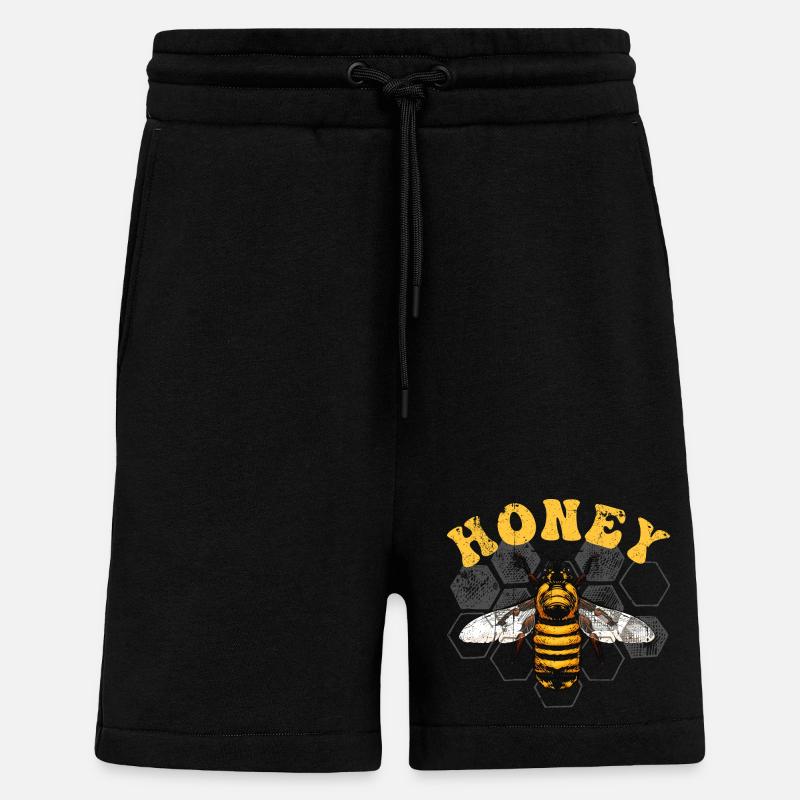 Honey Bee on Hex Grid - Shorts - made by SPREAD - SOLID BLACK