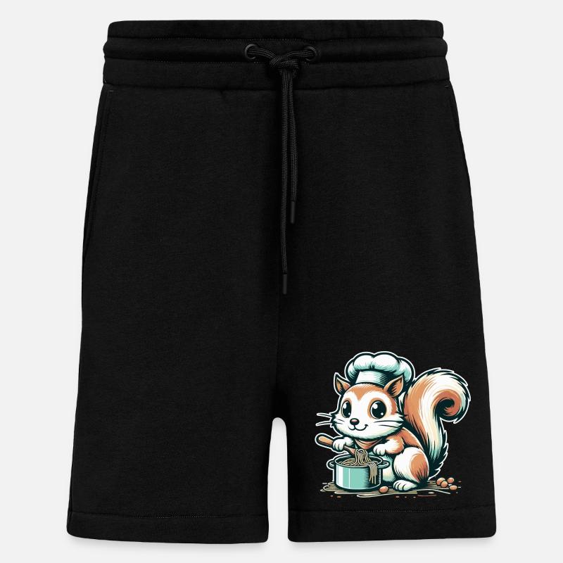 Cute cartoon squirrel cooking spaghetti - Shorts - made by SPREAD - SOLID BLACK