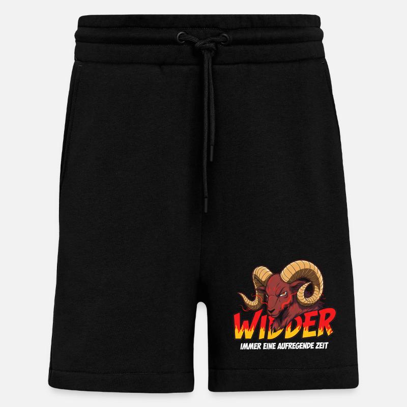 Aries with flame text - Shorts - made by SPREAD - SOLID BLACK