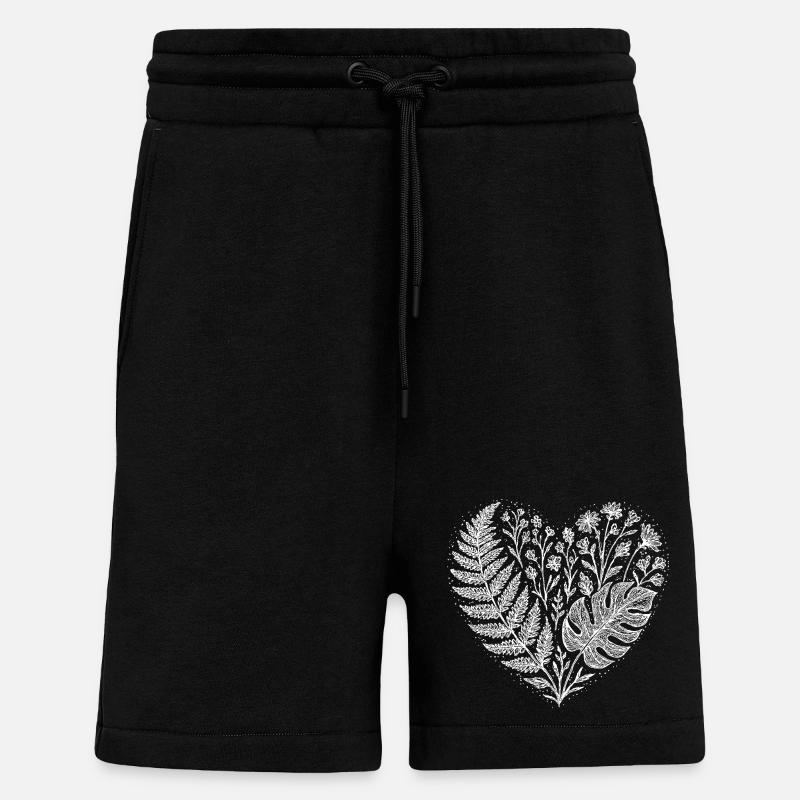 Coeur de feuillage tropical - Short bio décontracté fabriqué en UE - SOLID BLACK
