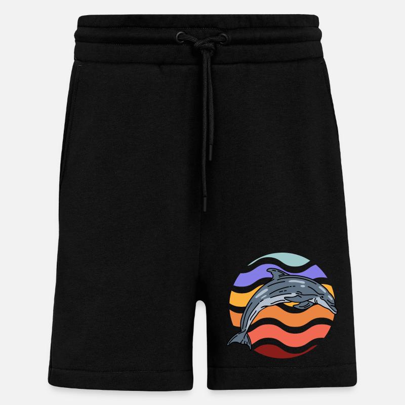 Dolphin in wave pattern - Shorts - made by SPREAD - SOLID BLACK