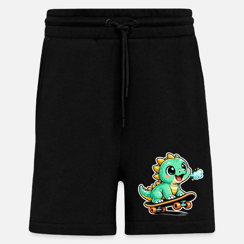 Héros du skateboard Dino vert - Short bio décontracté fabriqué en UE - SOLID BLACK