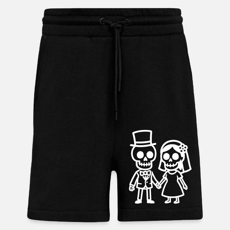 Married Wedding Skull - Shorts - made by SPREAD - SOLID BLACK