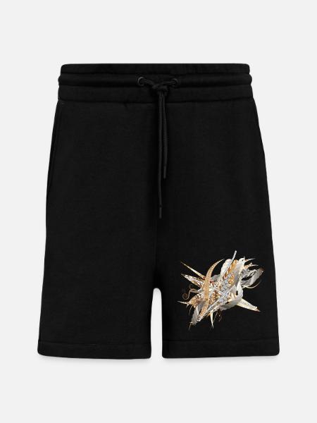 kunstnerisk filigran motiv lavet af bånd og fjer - Organic relaxed shorts made in EU - SOLID BLACK