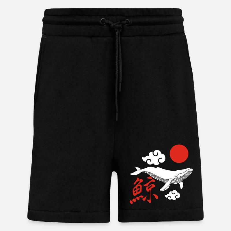 Baleine blanche et soleil rouge - Short bio décontracté fabriqué en UE - SOLID BLACK
