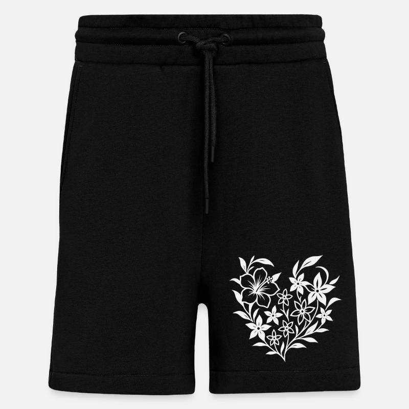 Blumiges Herzmuster in Weiß - Shorts - made by SPREAD - SOLID BLACK