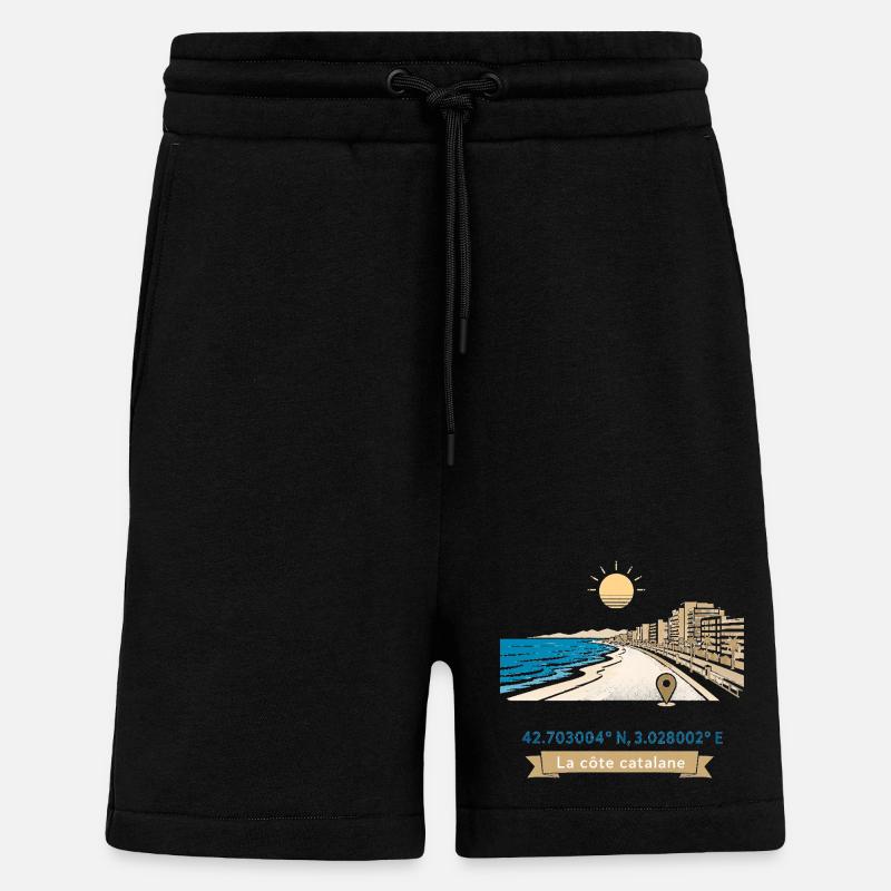 Canet en Roussillon - Promenade Méditerranéenne - Short bio décontracté fabriqué en UE - SOLID BLACK