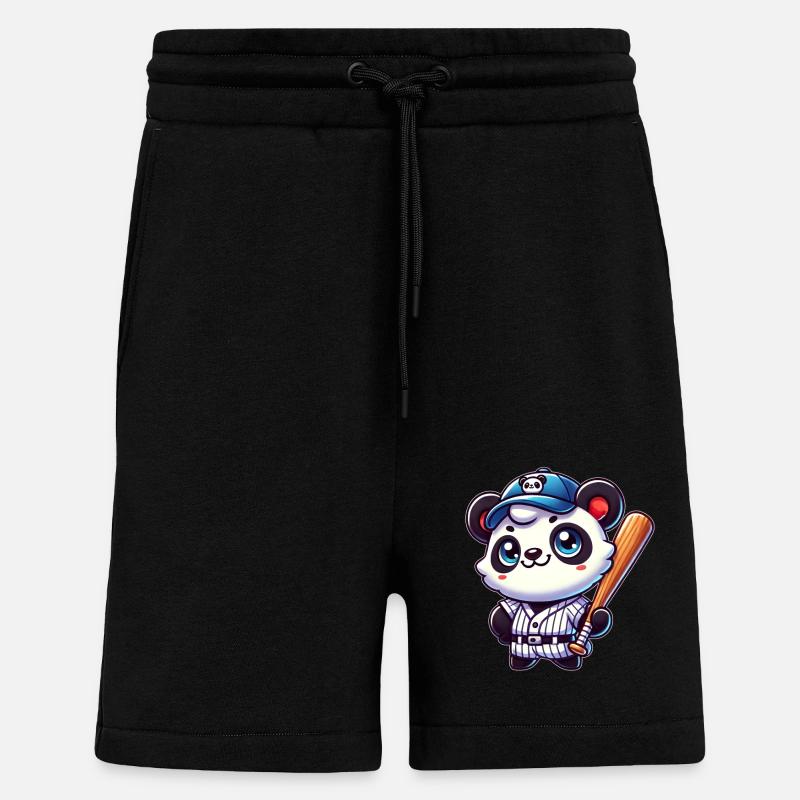 Funny Panda Playing Baseball Panda - Shorts - made by SPREAD - SOLID BLACK