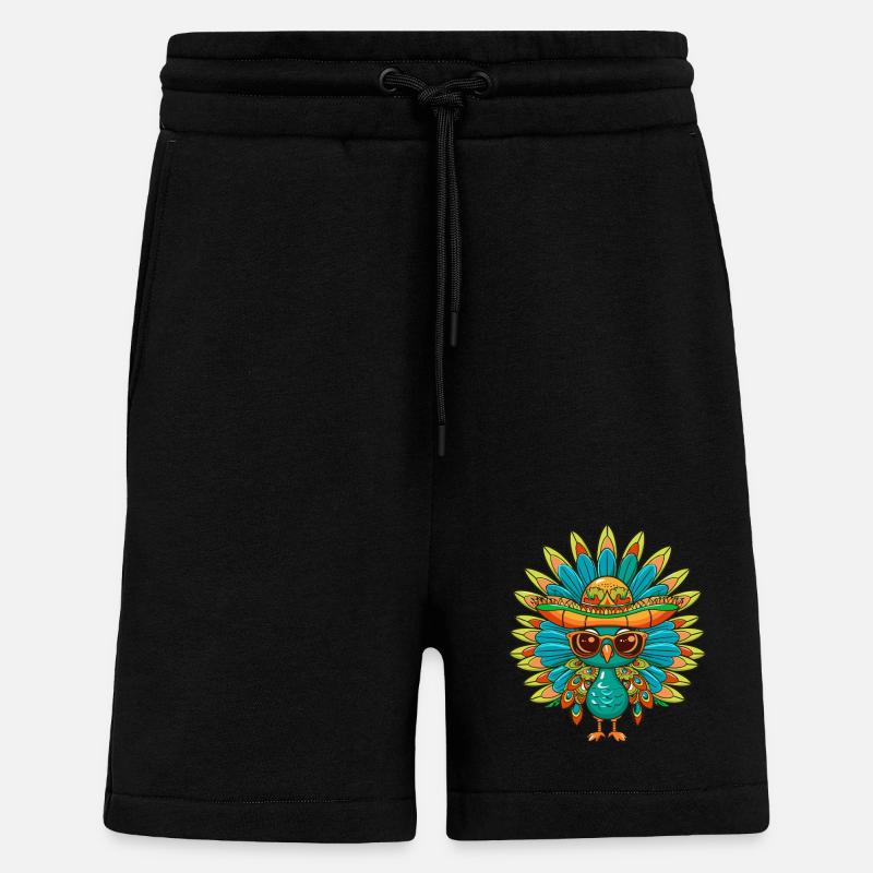 Peacock Bird Comic Funny Sombrero - Shorts - made by SPREAD - SOLID BLACK