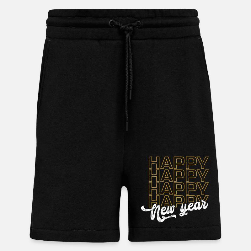 Golden Happy New Year Neon Script - Shorts - made by SPREAD - SOLID BLACK