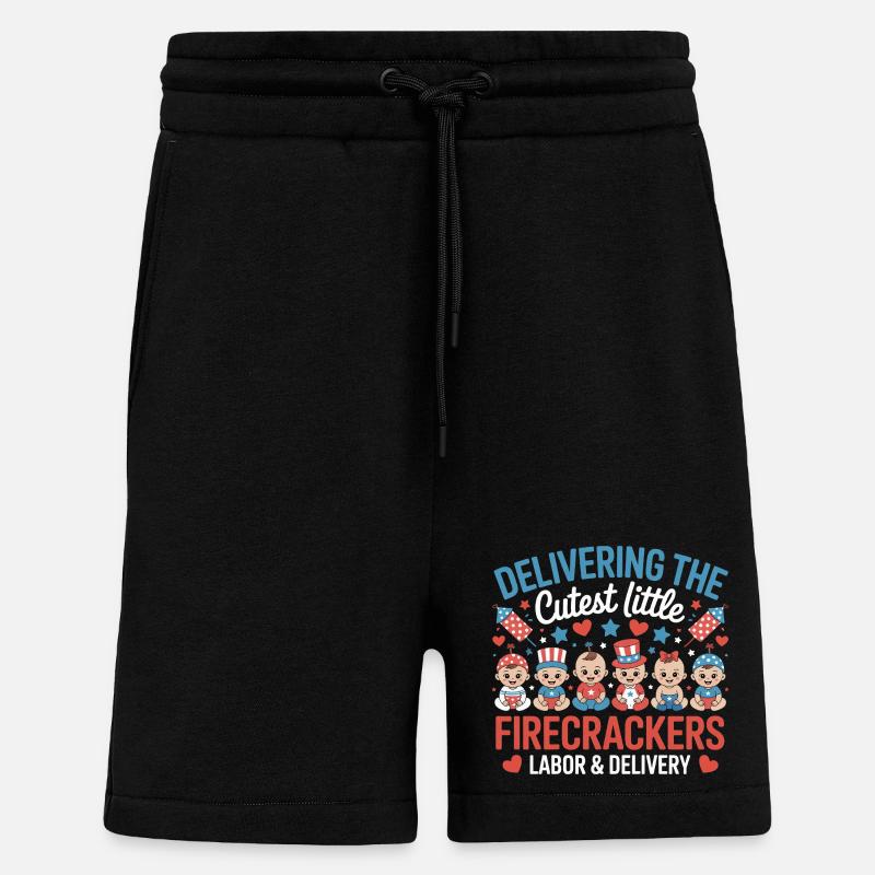  Labor & Delivery Firecrackers Independence Day - Shorts - made by SPREAD - SOLID BLACK