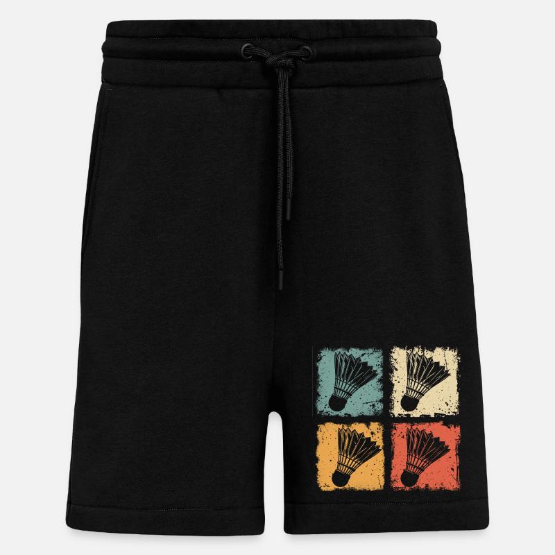 Badminton Shuttlecock Style Rétro - Short bio décontracté fabriqué en UE - SOLID BLACK