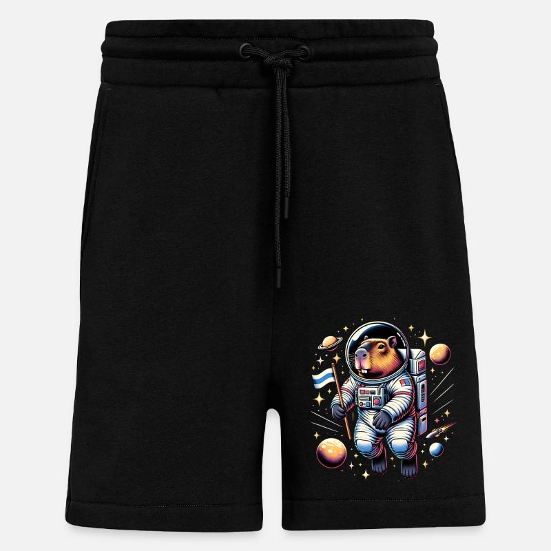 Capybaras Mignon Capybara Astronaute - Short bio décontracté fabriqué en UE - SOLID BLACK