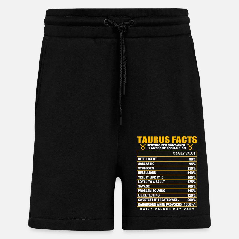Taureau Signe du zodiaque - Short bio décontracté fabriqué en UE - SOLID BLACK