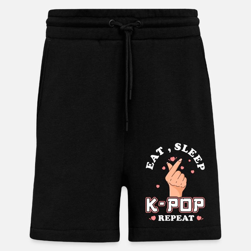 K-Pop Eat Sleep Kpop Repeat - Shorts - made by SPREAD - SOLID BLACK