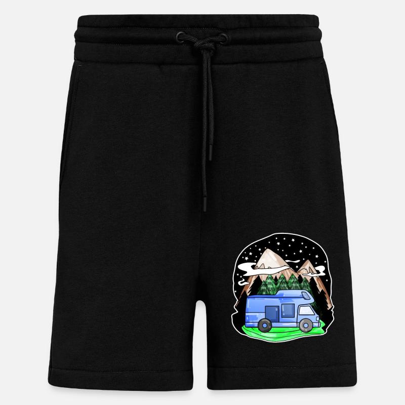 Camping-car Mountain Mountains Camping Camper - Short bio décontracté fabriqué en UE - SOLID BLACK