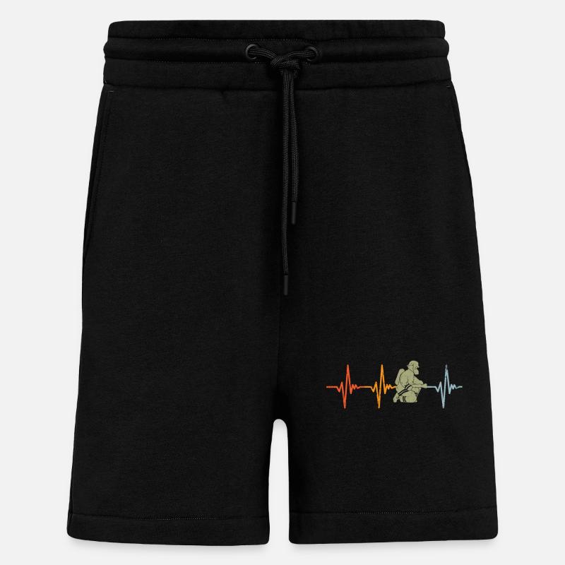 Heartbeat Pulse Pompier Pompier Pompier - Short bio décontracté fabriqué en UE - SOLID BLACK