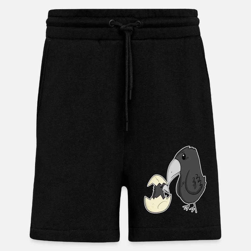 kråke med kråkeunge - Organic Relaxed shorts produsert i EU - SOLID BLACK