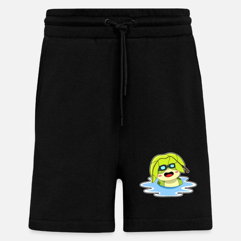 Frog with leaf swimming - Shorts - made by SPREAD - SOLID BLACK