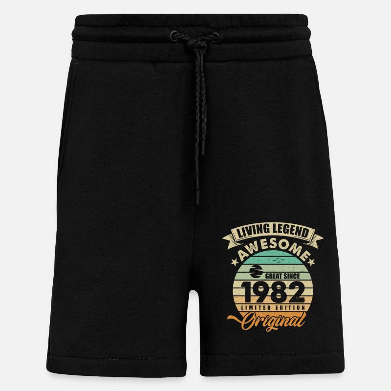 1982 Anniversaire Retro Orginal - Short bio décontracté fabriqué en UE - SOLID BLACK