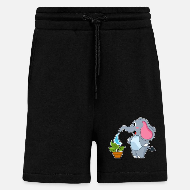 Éléphant avec plante - Short bio décontracté fabriqué en UE - SOLID BLACK