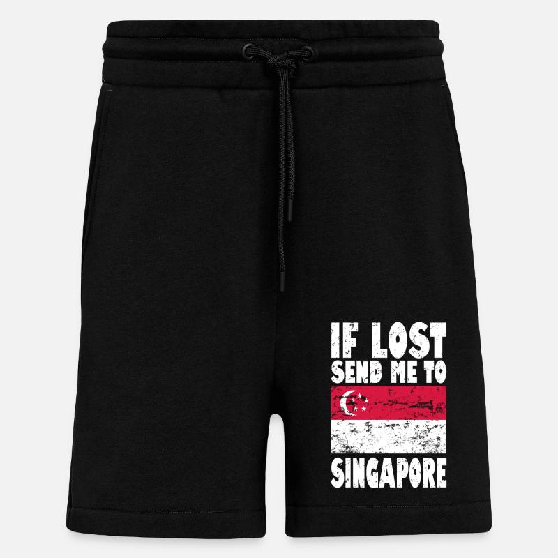 Drapeau de Singapour - Short bio décontracté fabriqué en UE - SOLID BLACK