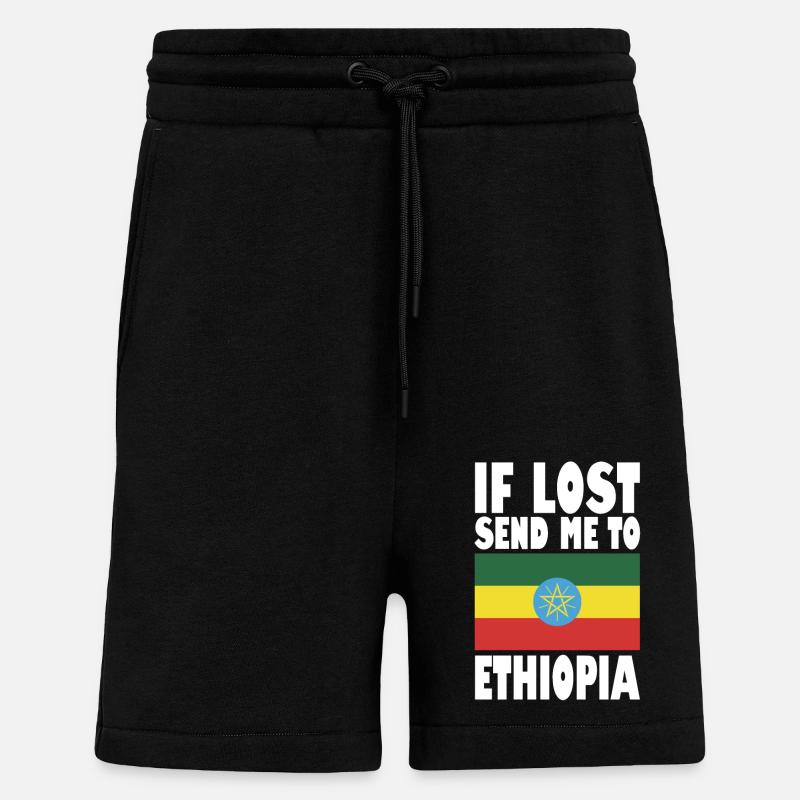 Drapeau de l’Éthiopie - Short bio décontracté fabriqué en UE - SOLID BLACK