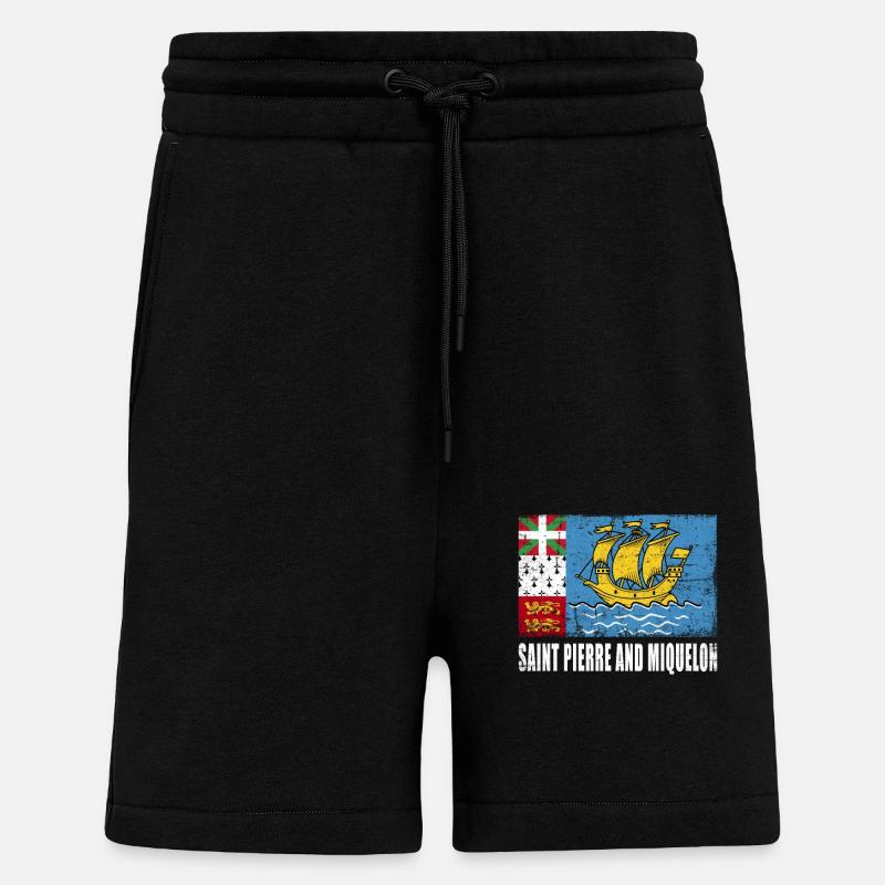 Drapeau de Saint-Pierre-et-Miquelon - Short bio décontracté fabriqué en UE - SOLID BLACK