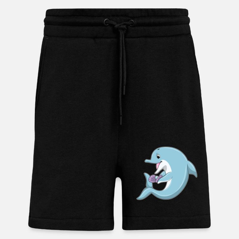 Dauphin avec perle - Short bio décontracté fabriqué en UE - SOLID BLACK