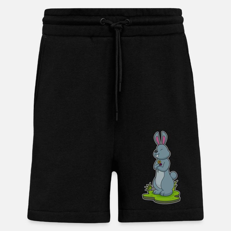 Lapin avec des fleurs - Short bio décontracté fabriqué en UE - SOLID BLACK