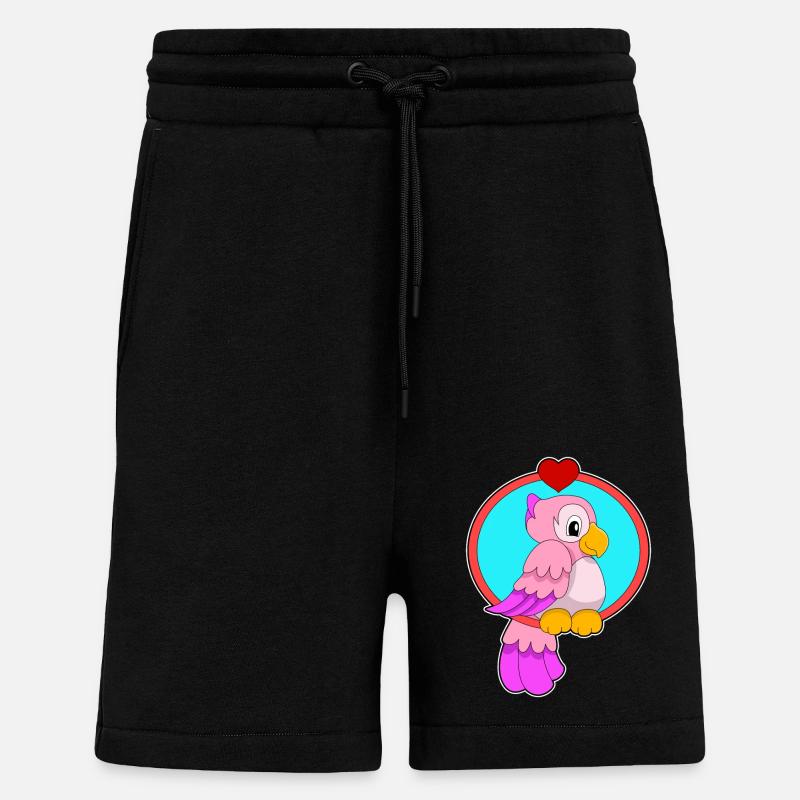 Perroquet avec cœur - Short bio décontracté fabriqué en UE - SOLID BLACK