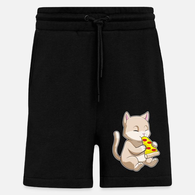 Cat with pizza - Shorts - made by SPREAD - SOLID BLACK