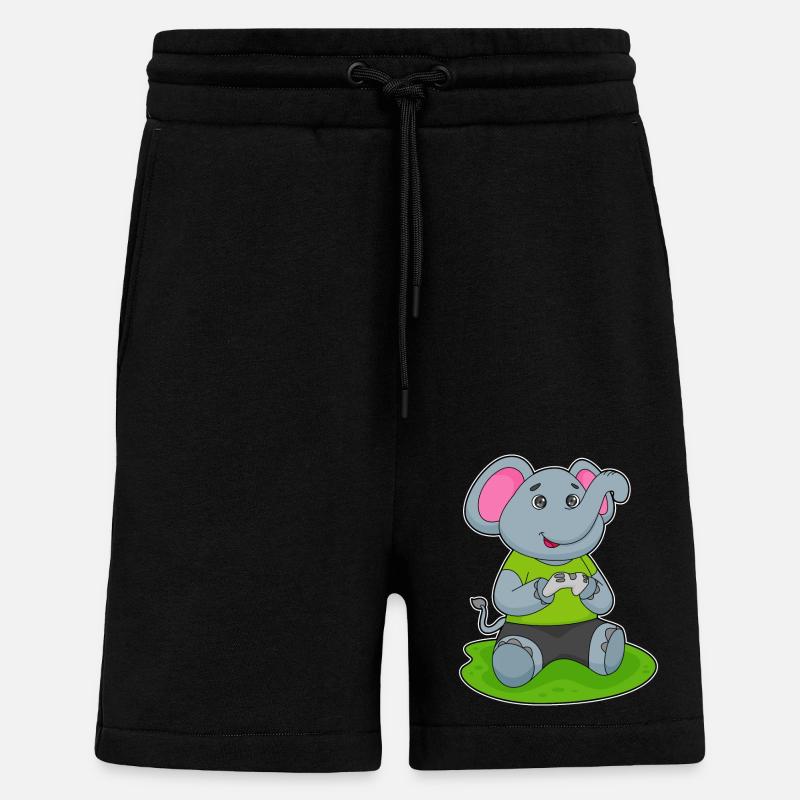 Elephant as a gamer - Shorts - made by SPREAD - SOLID BLACK