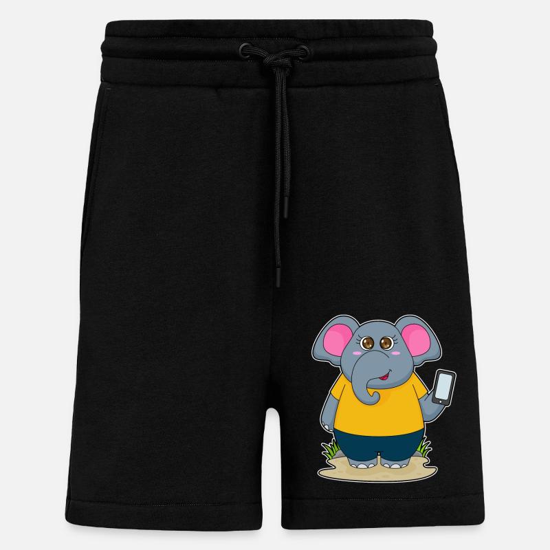 Elephant with mobile phone - Shorts - made by SPREAD - SOLID BLACK