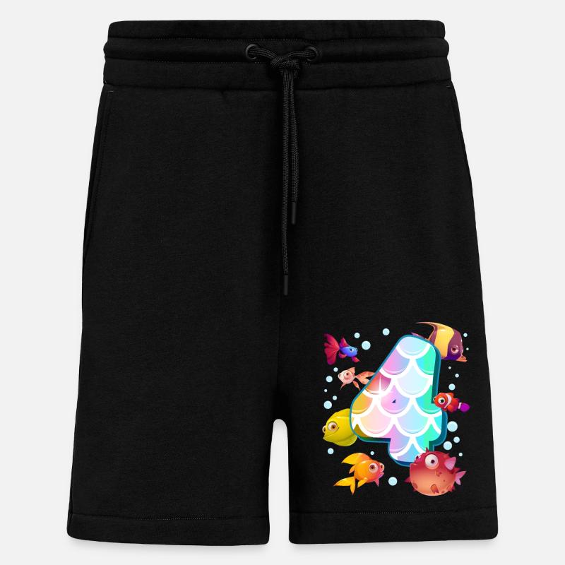 4e anniversaire | Rainbow Fish Anniversaire | - Short bio décontracté fabriqué en UE - SOLID BLACK