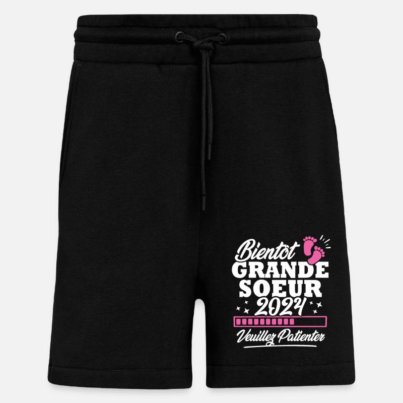 Bientôt grande soeur 2024 - Short bio décontracté fabriqué en UE - SOLID BLACK