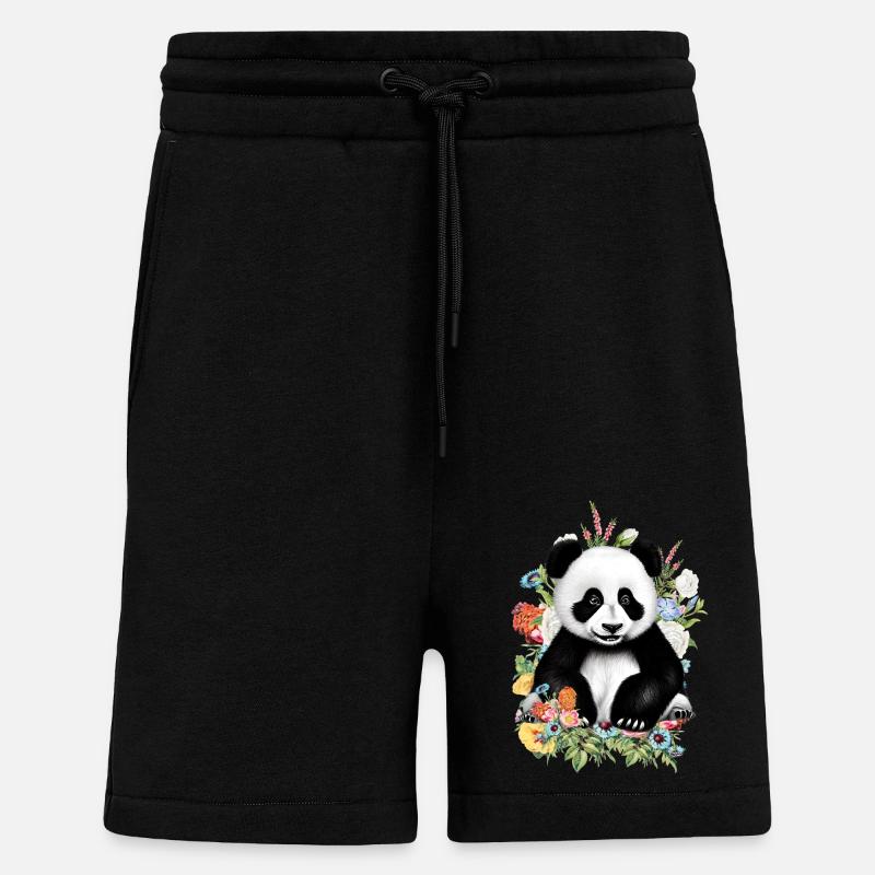 Fleurs de panda - Short bio décontracté fabriqué en UE - SOLID BLACK