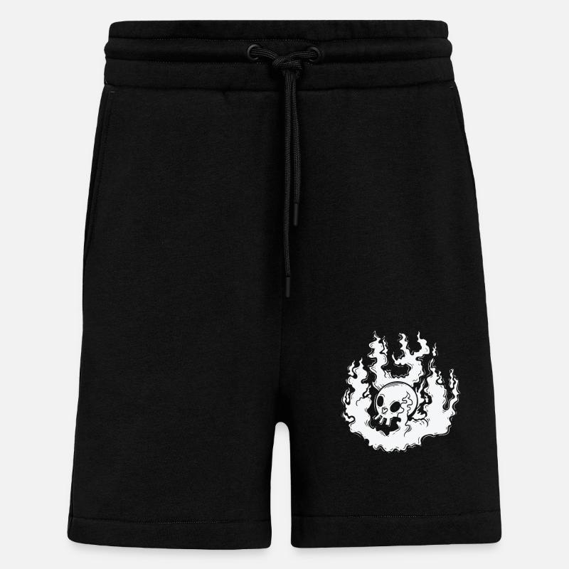 Burning Bone Skull Gothic Styl - Short bio décontracté fabriqué en UE - SOLID BLACK