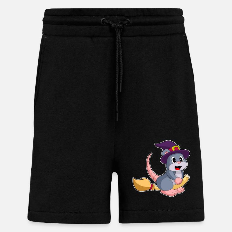 Mouse Halloween Witch Broom - Shorts - made by SPREAD - SOLID BLACK