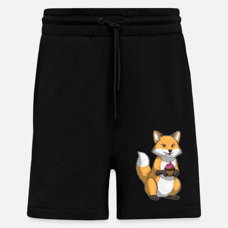 Fox Birthday Cupcake - Shorts - made by SPREAD - SOLID BLACK