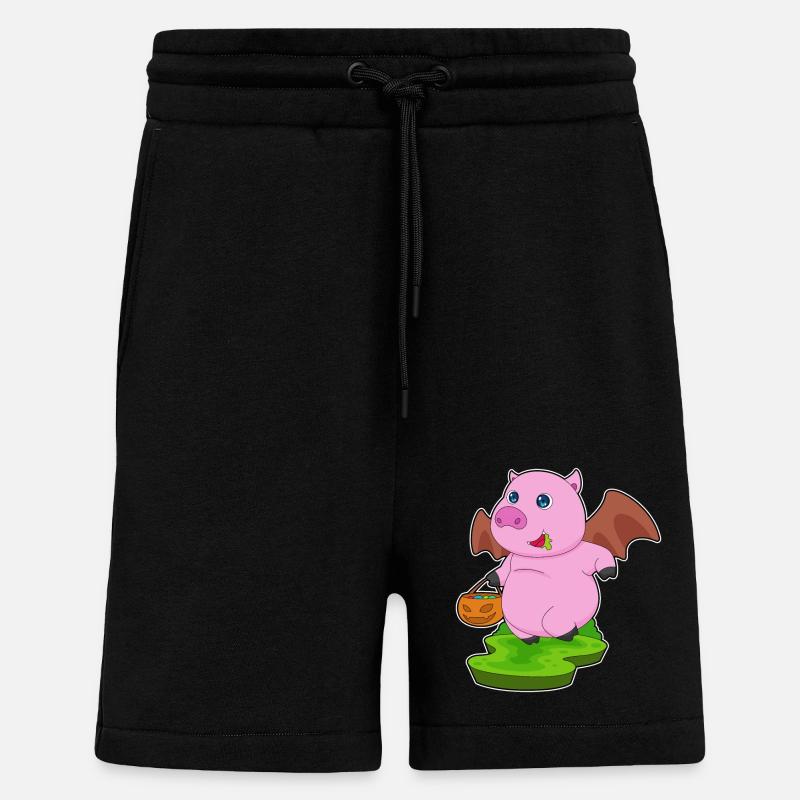 Cochon Halloween Bat - Short bio décontracté fabriqué en UE - SOLID BLACK