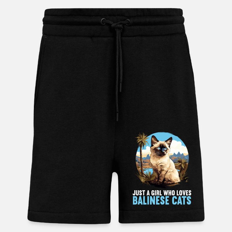 Chat balinais Balinesenkatze - Short bio décontracté fabriqué en UE - SOLID BLACK