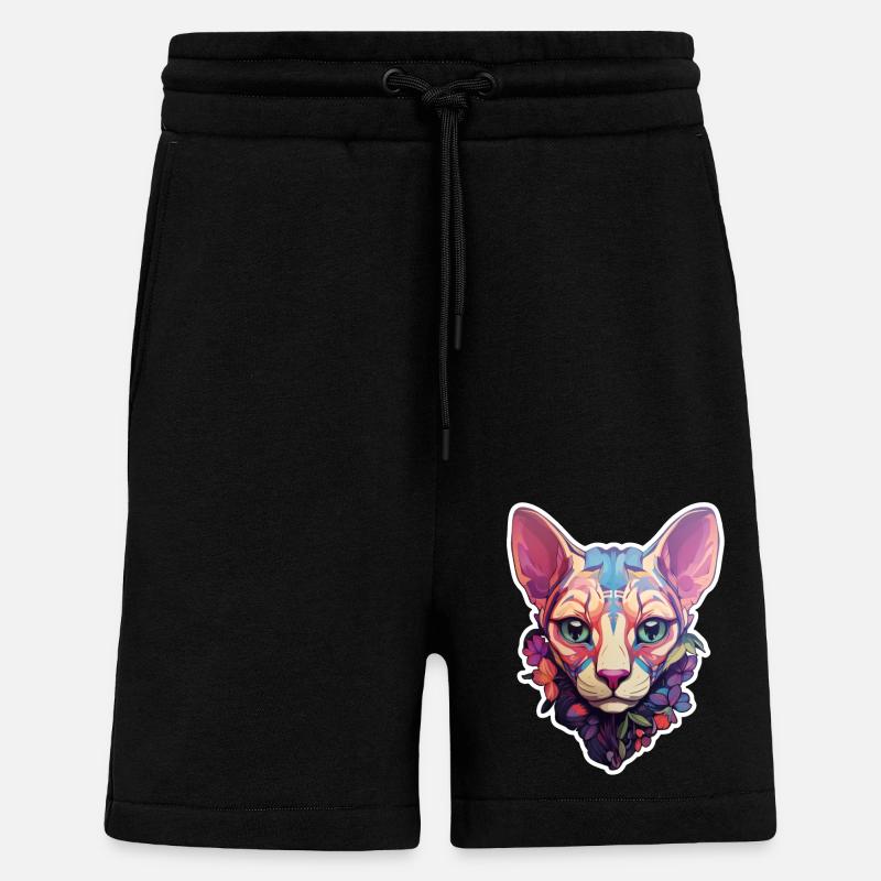 Tête de chat Sphynx - Short bio décontracté fabriqué en UE - SOLID BLACK