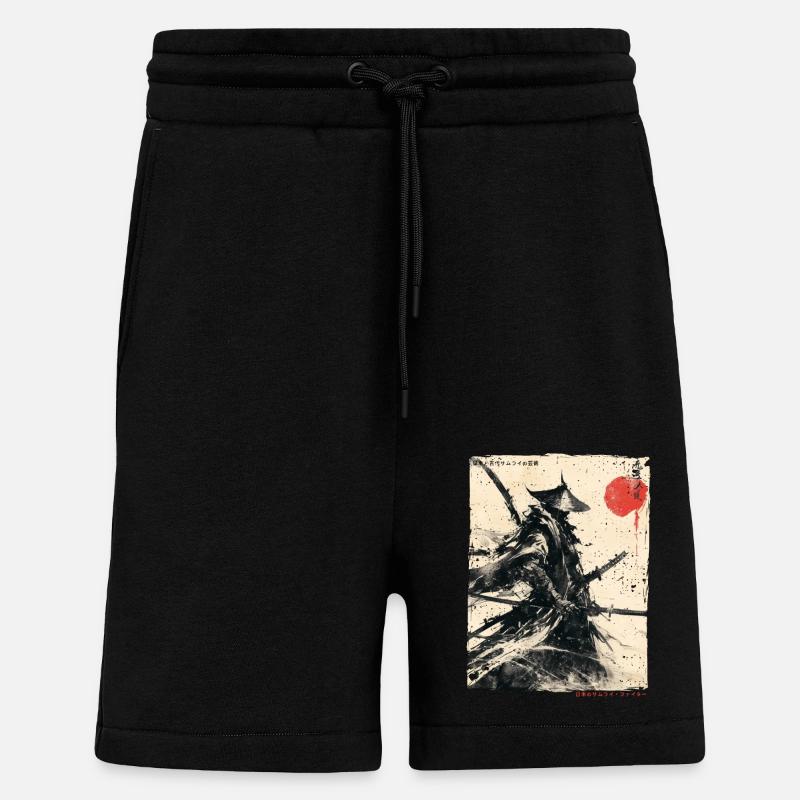 Samurai Fighter - Illustration japonaise Ukiyo-e - Short bio décontracté fabriqué en UE - SOLID BLACK