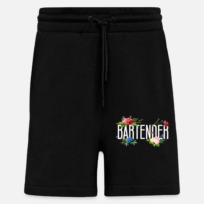 Barman Mixologue Fleurs - Short bio décontracté fabriqué en UE - SOLID BLACK