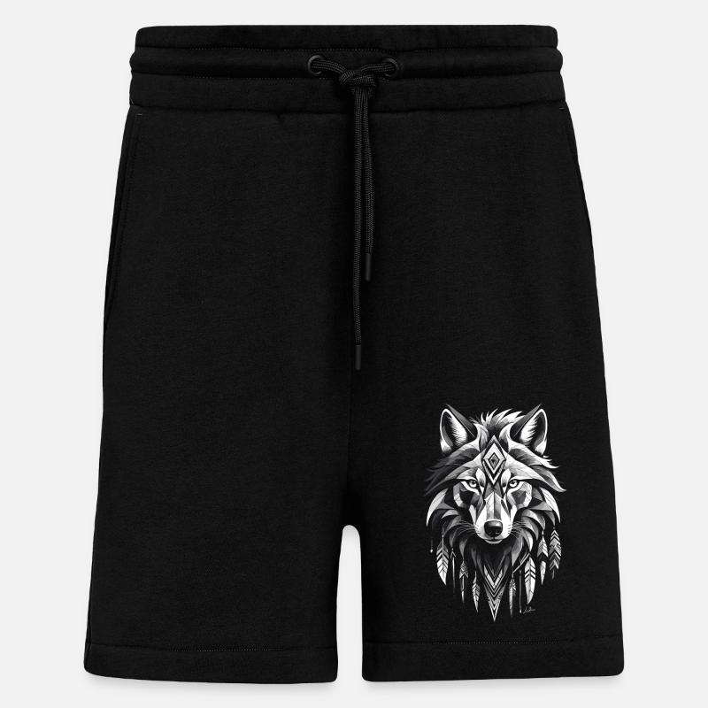 Native American Geometric Wolf - Shorts - made by SPREAD - SOLID BLACK