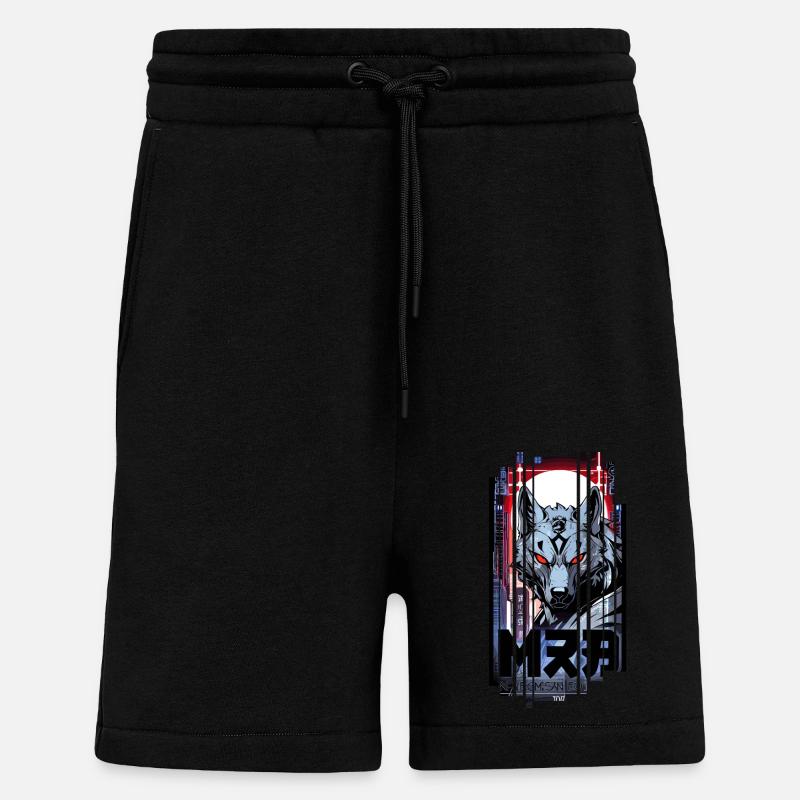 Loup argent cyborg Géométrique - Short bio décontracté fabriqué en UE - SOLID BLACK