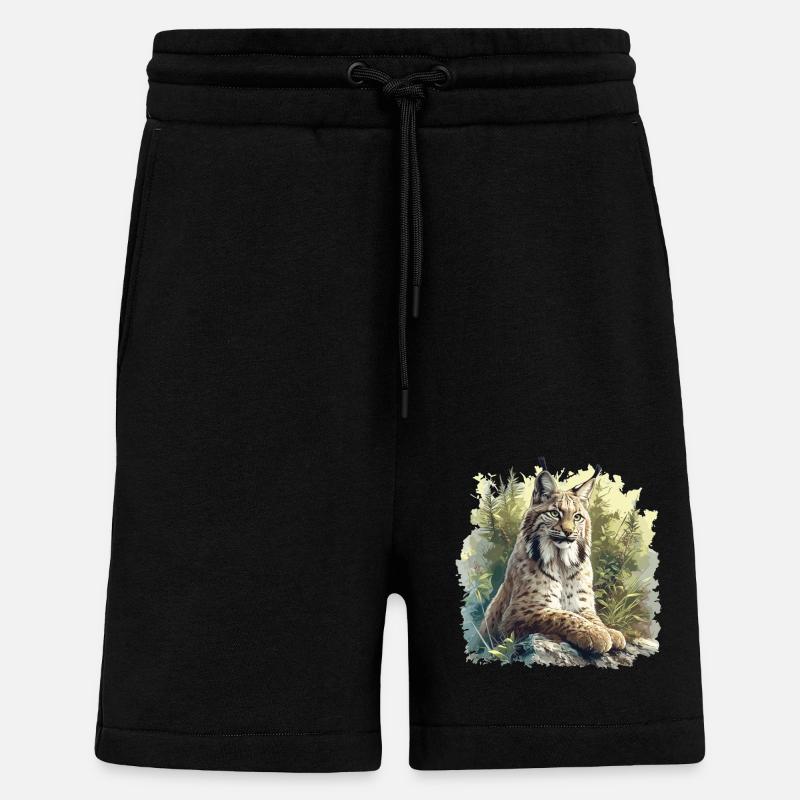Lynx Luchse Luchs - Short bio décontracté fabriqué en UE - SOLID BLACK