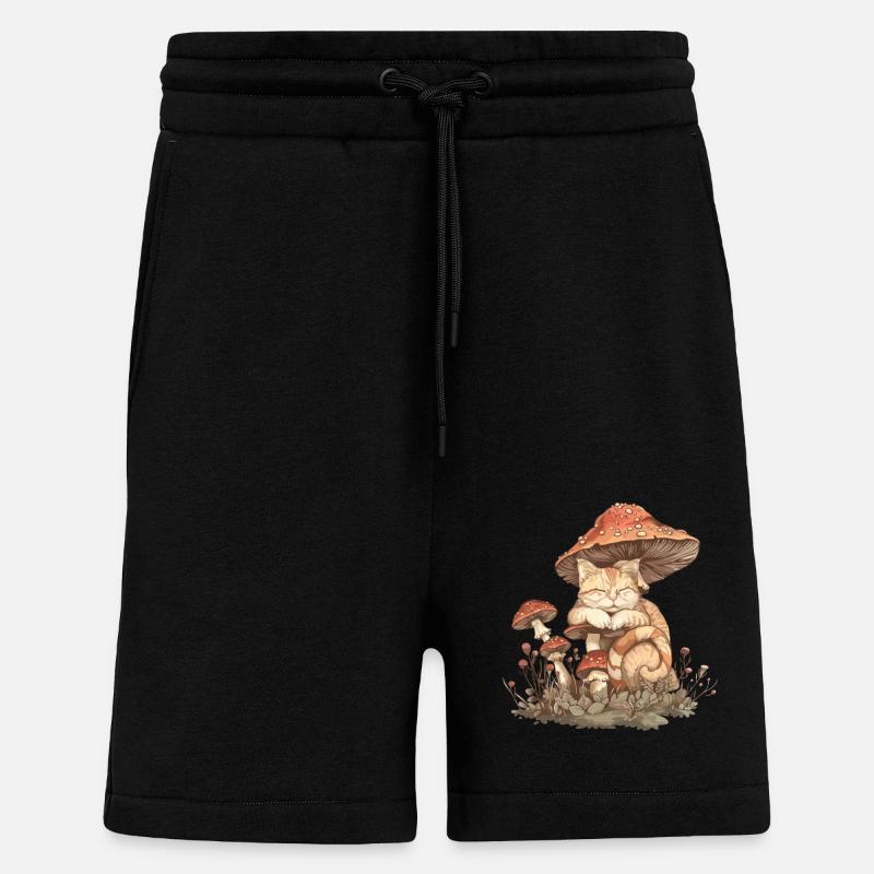 Chats mignons sur un champignon - Short bio décontracté fabriqué en UE - SOLID BLACK
