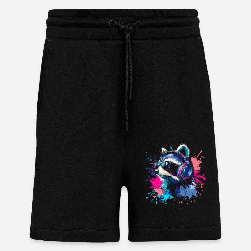 Bunter Zocker Waschbär mit Headset - Shorts - made by SPREAD - SOLID BLACK